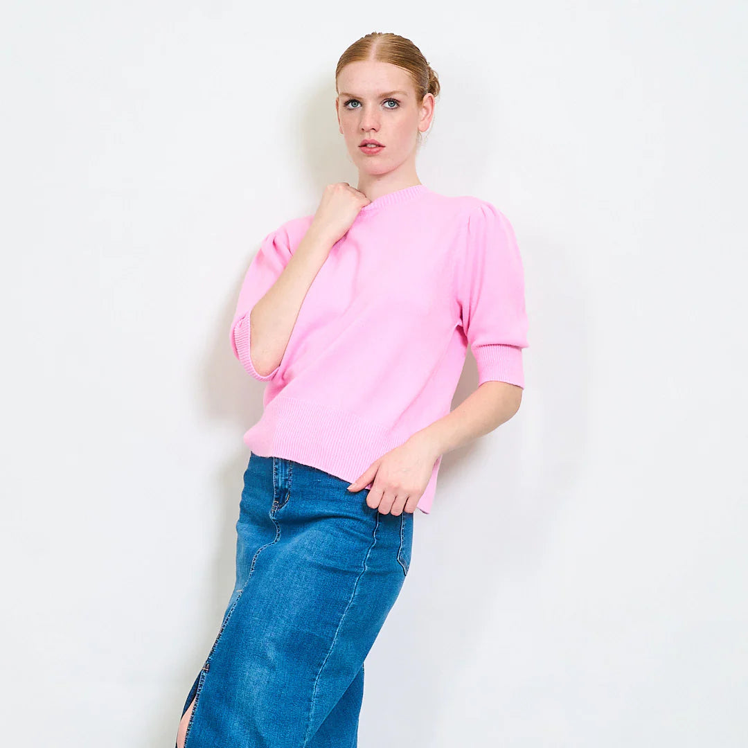 Pullover Donna Maglia a Maniche Corte con Bordo a Costine