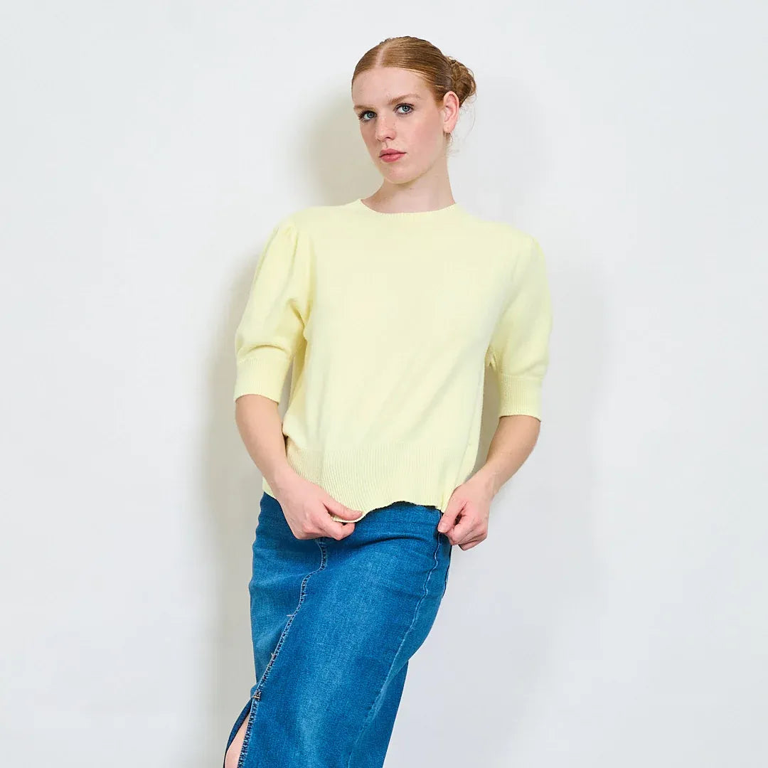 Pullover Donna Maglia a Maniche Corte con Bordo a Costine