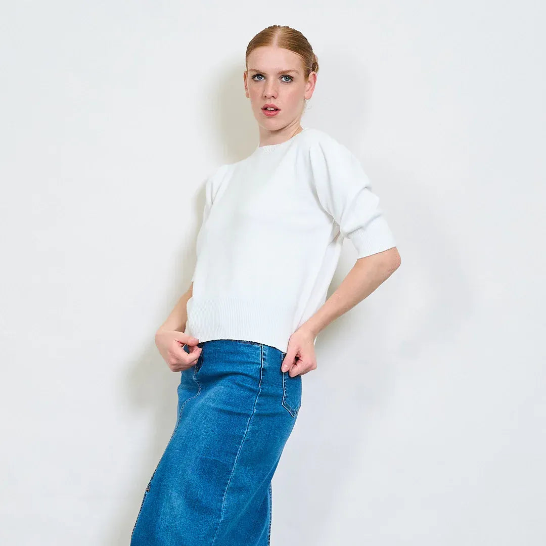 Pullover Donna Maglia a Maniche Corte con Bordo a Costine