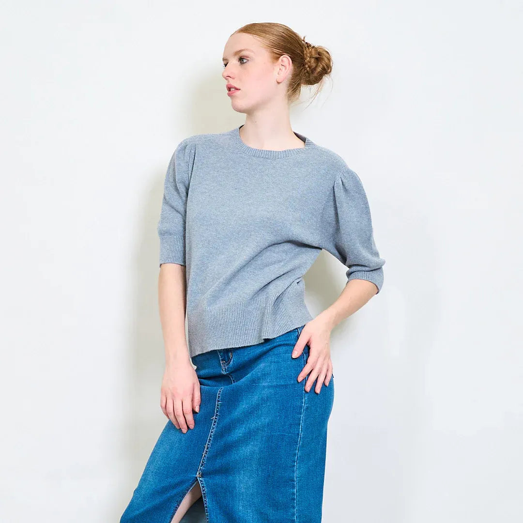 Pullover Donna Maglia a Maniche Corte con Bordo a Costine