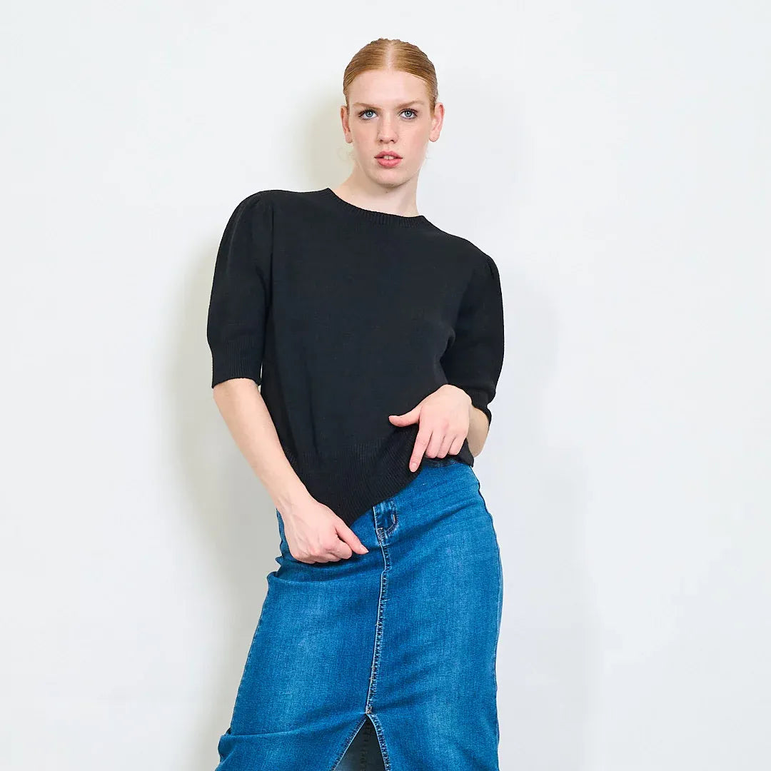 Pullover Donna Maglia a Maniche Corte con Bordo a Costine