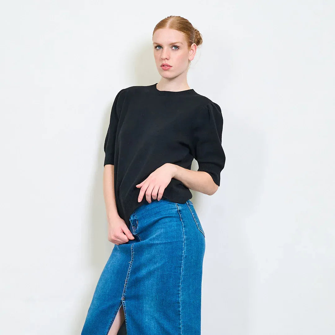 Pullover Donna Maglia a Maniche Corte con Bordo a Costine