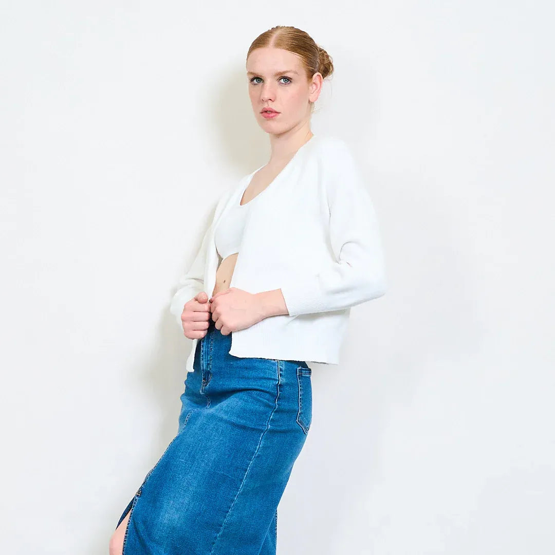 Pullover Donna Maglia a Maniche Corte con Bordo a Costine