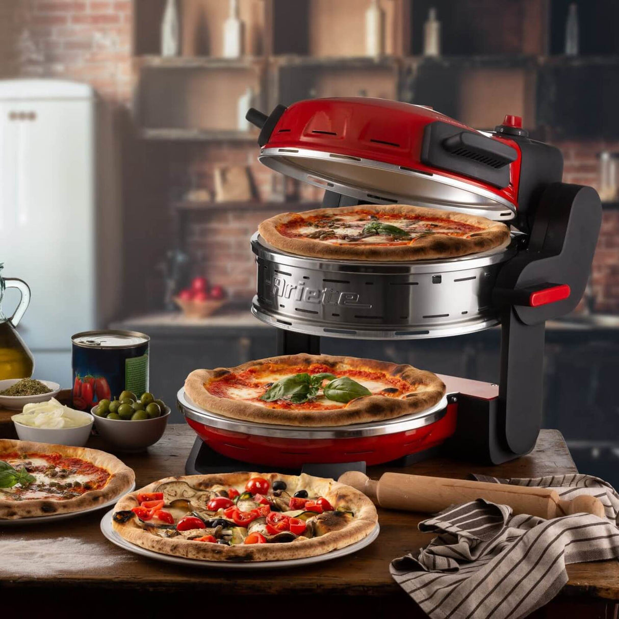 Forno elettrico doppio per pizza Ariete Pizzeria 0927/00 – 2300 W, pietra refrattaria 32 cm, rosso