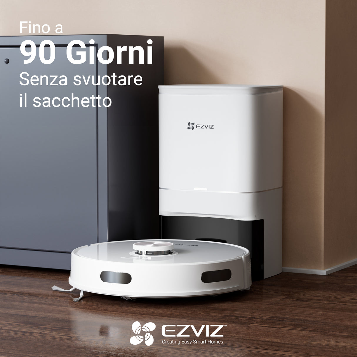 EZVIZ RE4 Plus Robot Aspirapolvere e Lavapavimenti con Base Autosvuotante 4000 Pa – Bianco