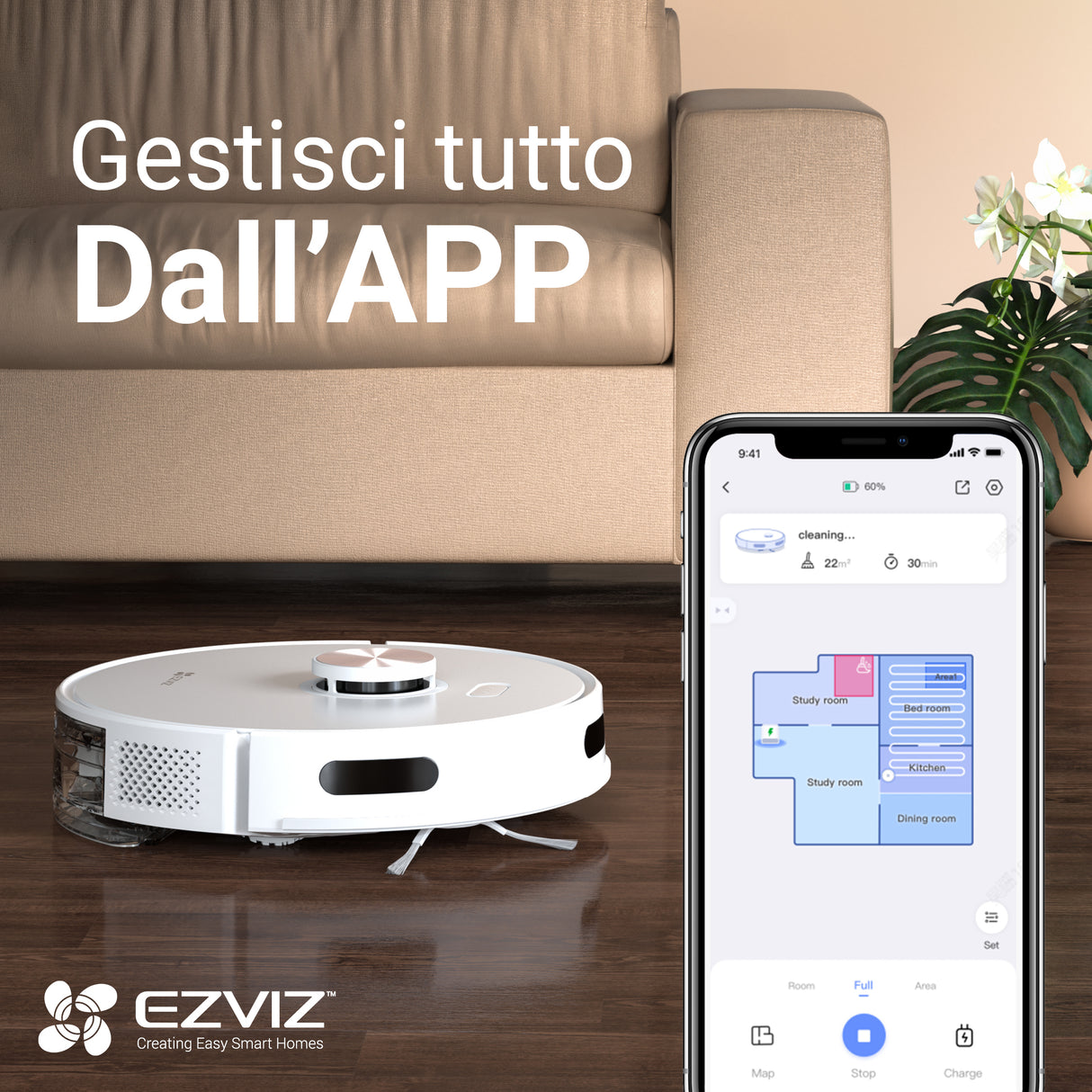 EZVIZ RE4 Plus Robot Aspirapolvere e Lavapavimenti con Base Autosvuotante 4000 Pa – Bianco