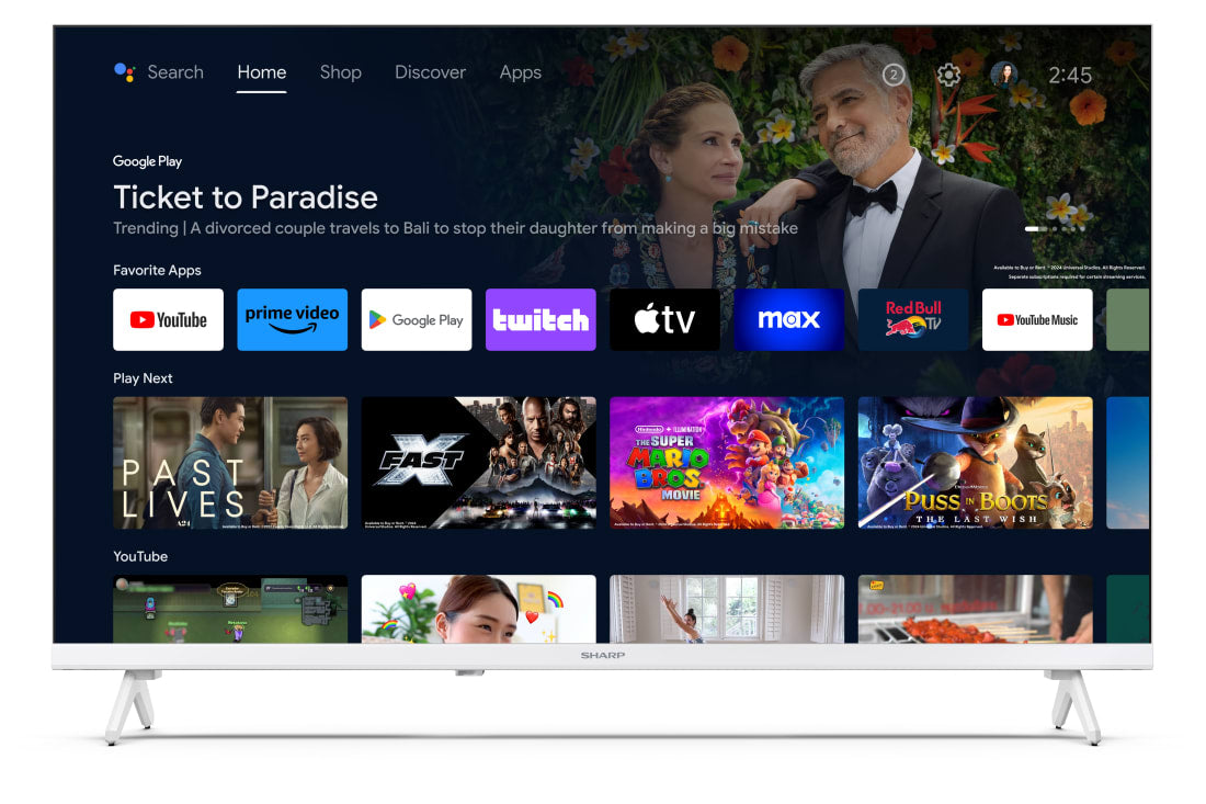 Smart TV 32" Sharp 32 FH2EW HD Ready Android TV Frameless, Wi‑Fi, Bluetooth, Chromecast, Google Assistant