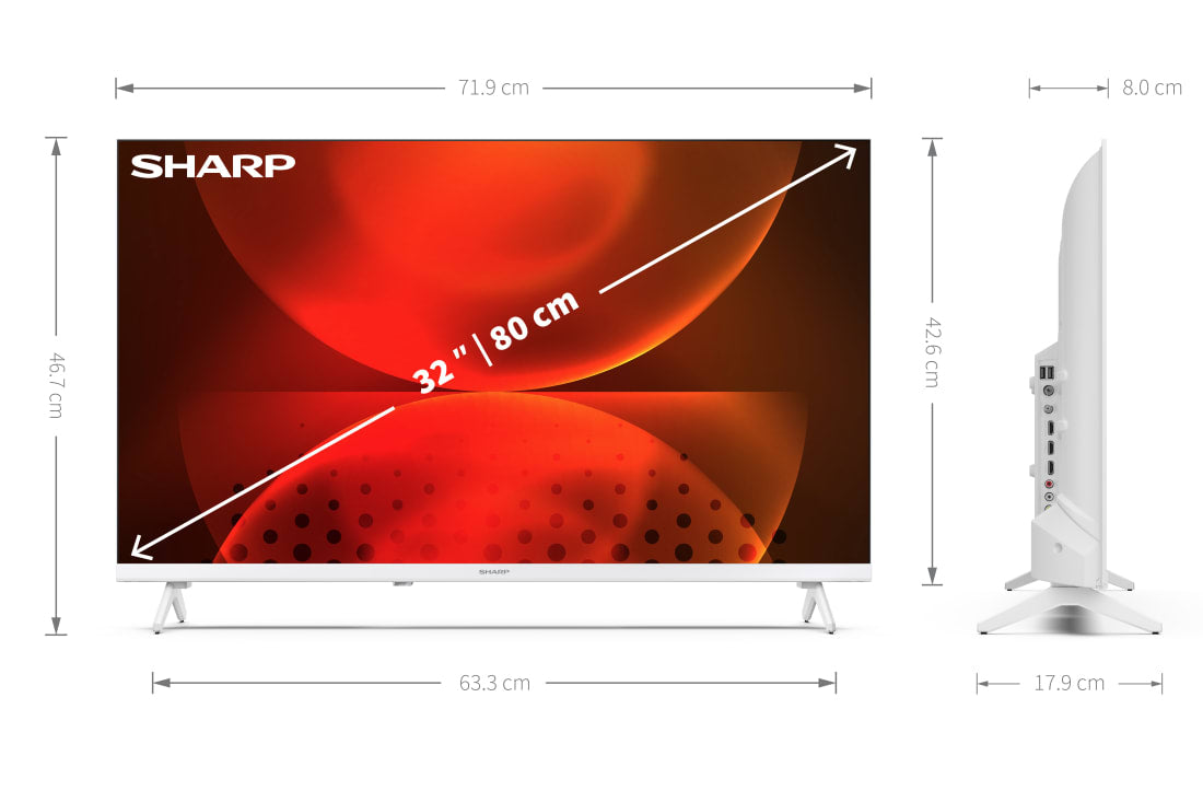 Smart TV 32" Sharp 32 FH2EW HD Ready Android TV Frameless, Wi‑Fi, Bluetooth, Chromecast, Google Assistant